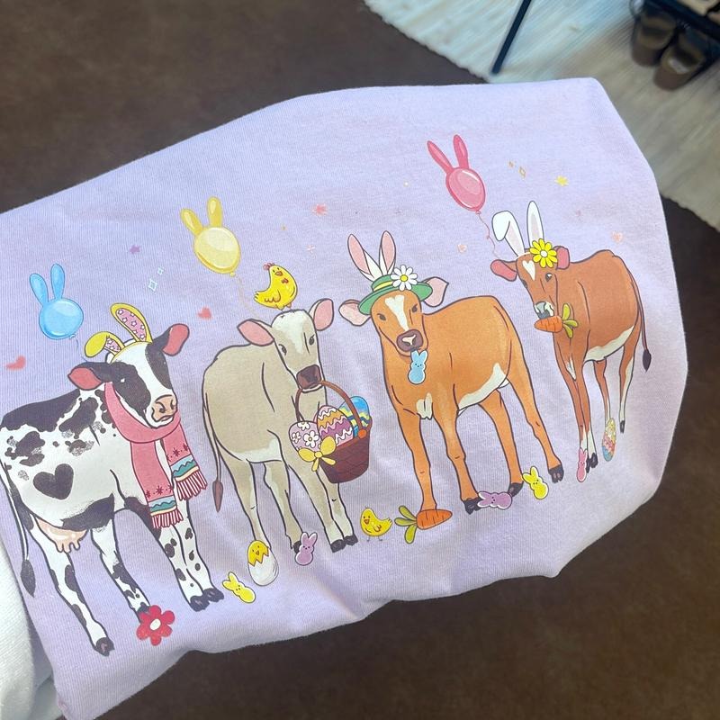 Easter cow T-shirt, comfort colors Tshirt, Easter shirts, country shirts, western shirts, comfort colors t-shirts, Easter shirts, spring shirts. Cotton Sweatshirts