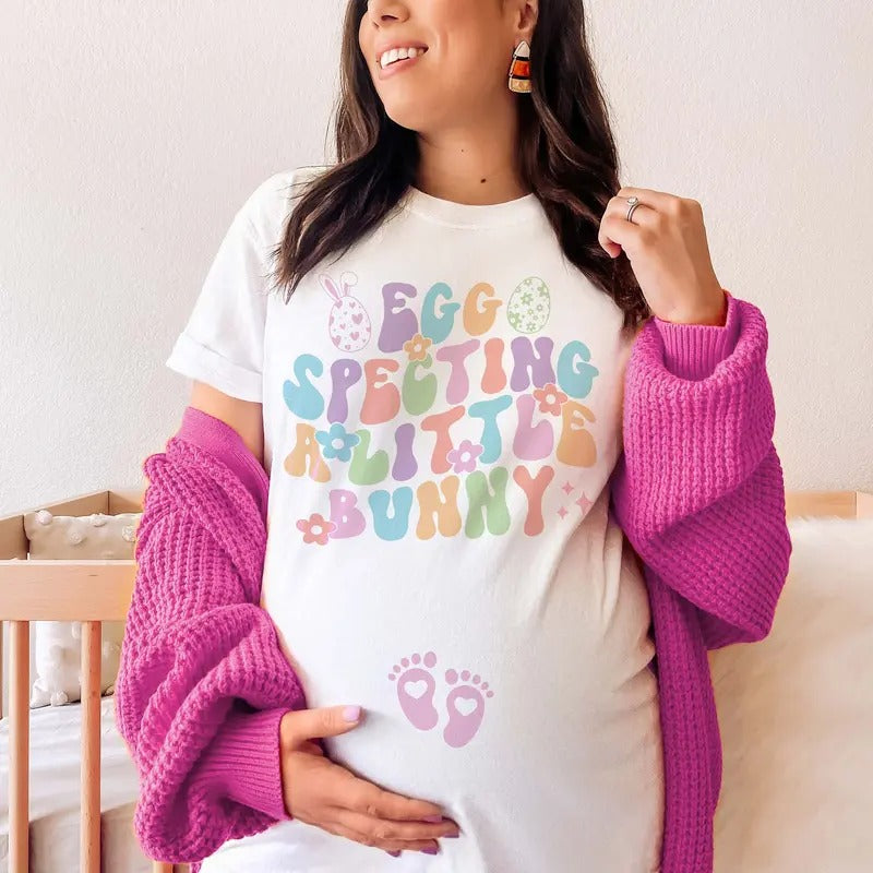 Easter pregnancy announcement shirt, Eggspecting a little bunny t shirt, Easter maternity tshirt Spring Easter Expecting gift