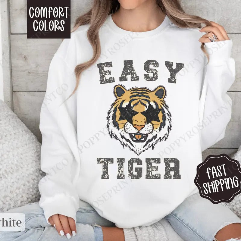 Easy Tiger Comfort Colors Sweatshirt, Trendy Women's Crewneck, Funny Women's Sweater
