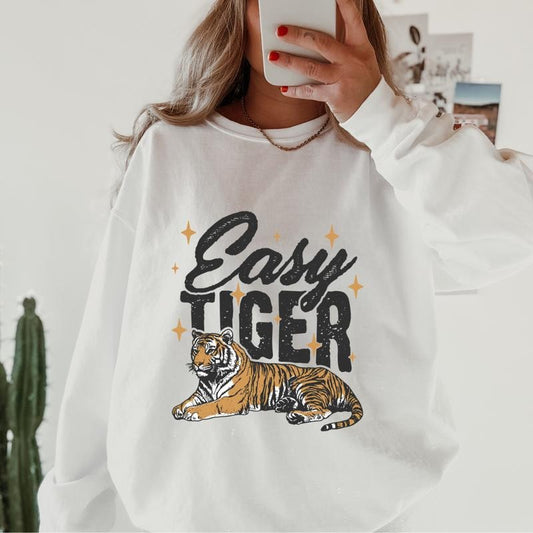 Easy Tiger Graphic Sweatshirt ~ Unisex Apparel Relaxed Fit Printed in the USA Clothing Womenswear Casual and Comfortable