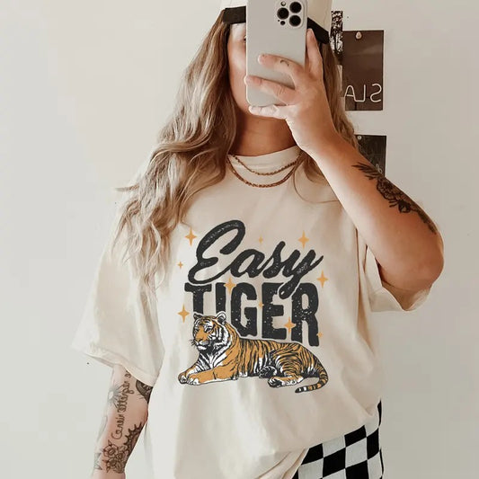 Easy Tiger Graphic T-Shirt, Comfort Colors,Retro Band T-shirt, Retro Graphic Tee, Casual Comfy Graphic Hoodie, Sweatshirt