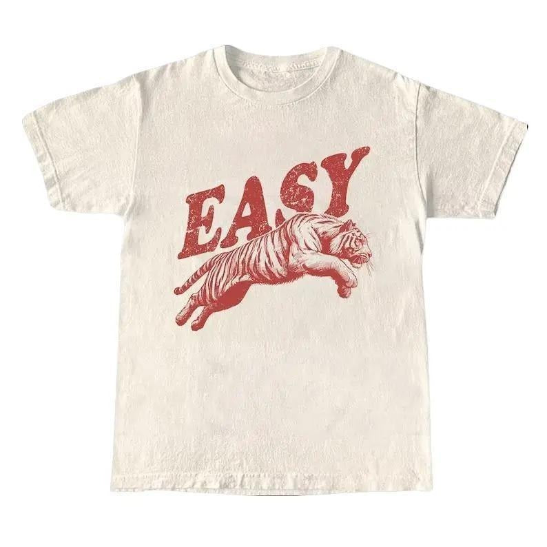 Easy Tiger Shirt, Retro Boho T-shirt Unisex Trendy, Graphic Tee, Hippie Clothes, Indie Shirt, Tiger Graphic Tee