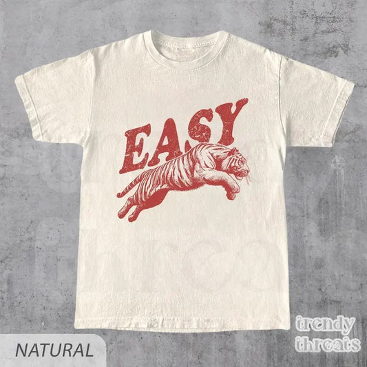Easy Tiger Shirt, Retro Boho Tee, Unisex Trendy Aesthetic Shirt, Oversized Graphic Tee, Hippie Clothes, Indie Shirt, Tiger Graphic Tee