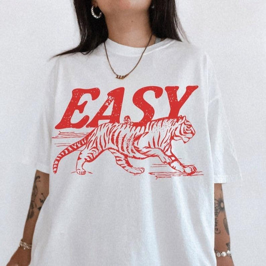 Easy Tiger Tee UNISEX Vintage Inspired Shirt-sweatshirt-hoodie Trendy Tiger T Shirt Retro Festival Clothing Oversized Tee Boho Hippie Clothes Menswear Top,  tshirt hot trend