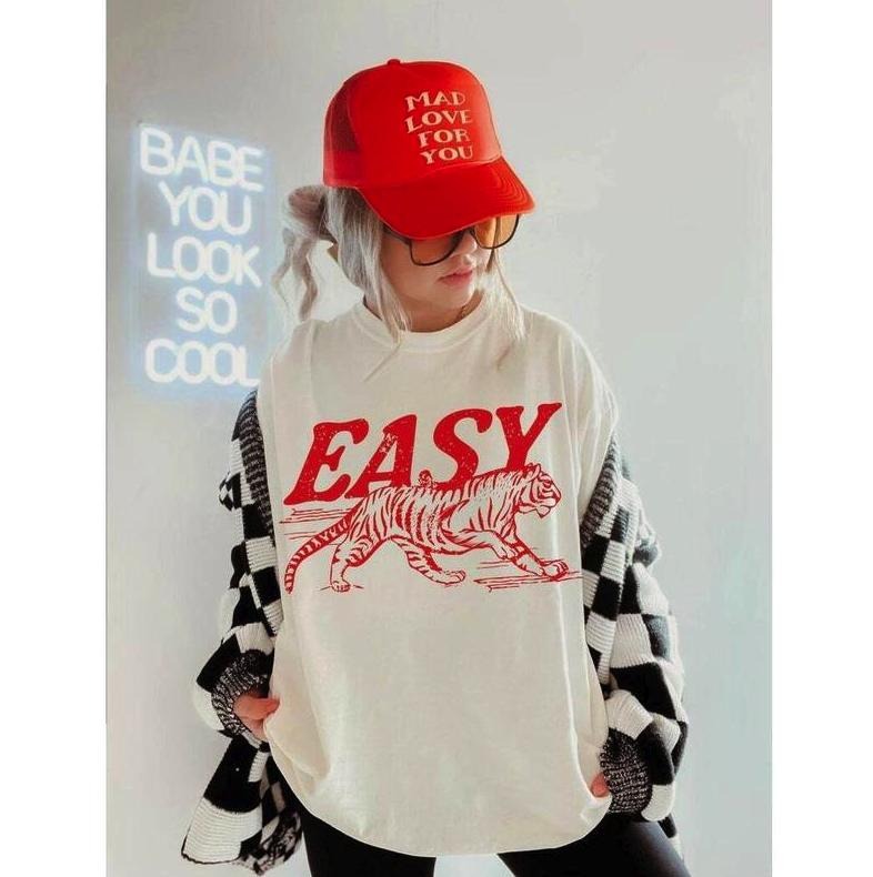 Easy Tiger Tee Vintage Inspired Shirt Trendy Tiger T Shirt Retro Festival Clothing Oversized Tee Boho Hippie Clothes