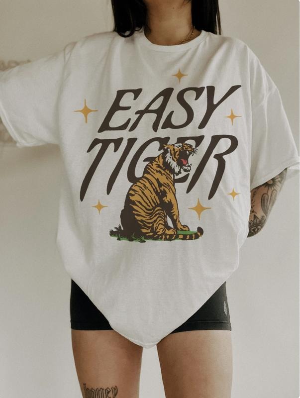 Easy Tiger Tee, Trendy aesthetic graphic tee, vintage inspired graphic tee Top Womenswear