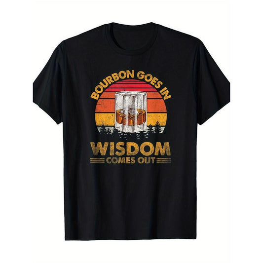 Easygoing Elegance, Bourbon Wisdom" Men's Cotton T-Shirt - 100% Pure, Short Sleeve, Crew Neck, Casual Fit with Geometric Print - Perfect for All Seasons Made in USA