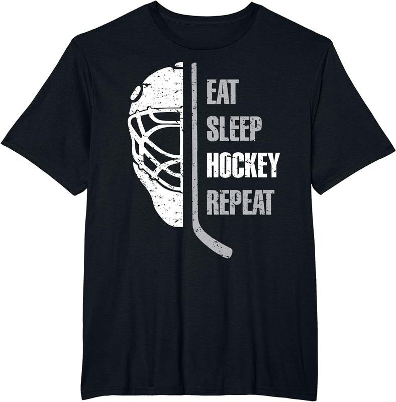 Eat Sleep Hockey Repeat Christmas For Teen Adult Hockey T-Shirt Menswear Top Clothing Day