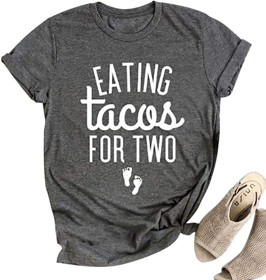 Eating Tacos for Two Maternity Shirt Cute Graphic Letter Print T-Shirt Pregnancy Announcement Short Sleeve Tees Tops