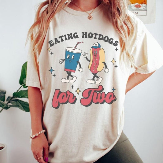 Eating for two Pregnancy Announcement shirt Eating Hot Dogs for two Shirt, Retro Baseball Maternity Shirt, Baby Reveal Gift