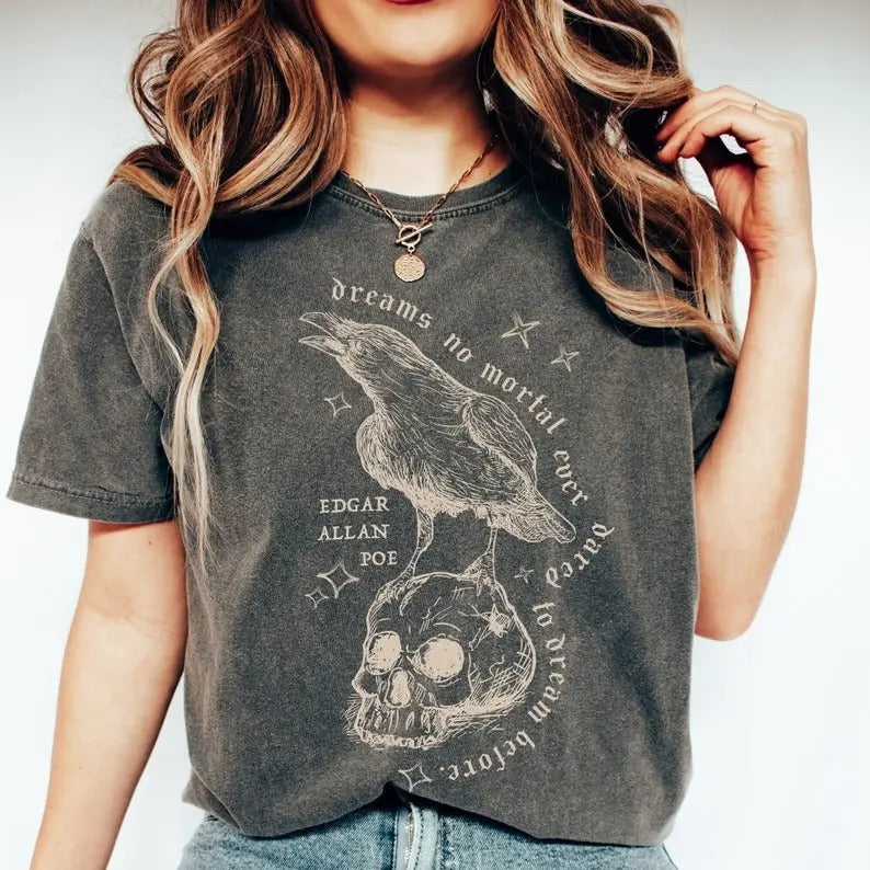 Edgar Allan Poe Raven Shirt Poet Shirt Dark Academia Shirt Dead Poets Society Literary Shirt Bookworm Shirt Halloween Clothing