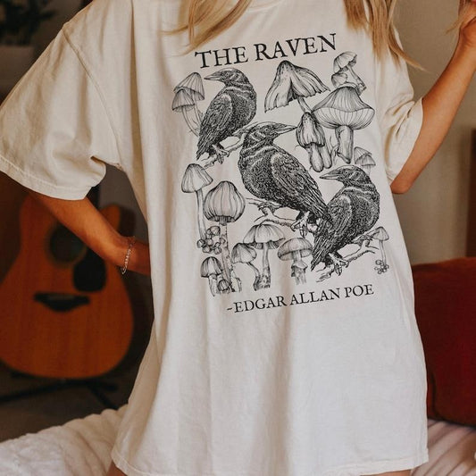 Edgar Allan Poe Raven Shirt Poet Shirt Dark Cottagecore Dark Academia Shirt Mushroom Shirt Cottagecore Shirt  Morel Shirt
