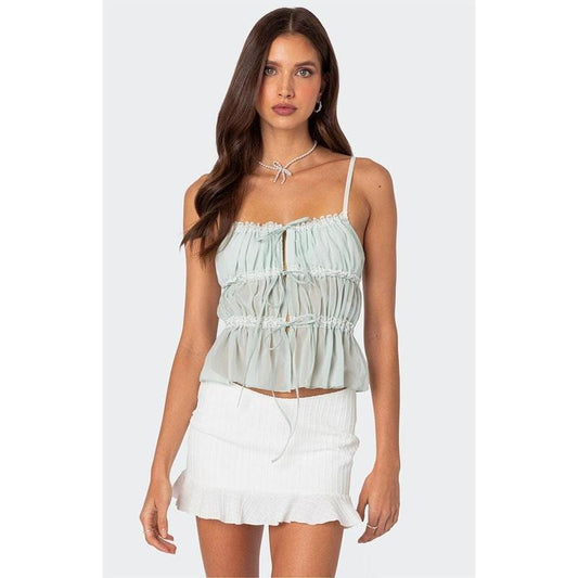 Edikted Women's Addy Tie Front Sheer Chiffon Top