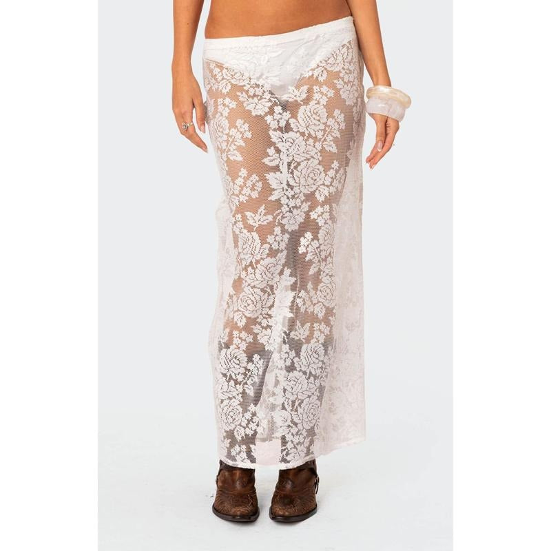 Edikted Women's Bess Sheer Lace Maxi Skirt - Multicolor