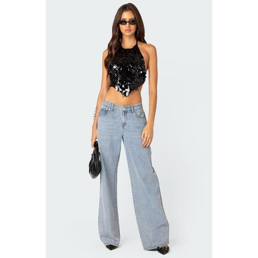 Edikted Women's Caelia Sequin Open Back Top