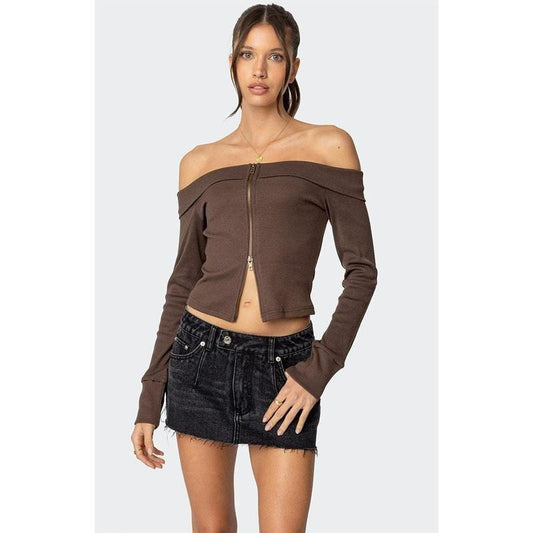 Edikted Women's Clarissa Fold Over Ribbed Top