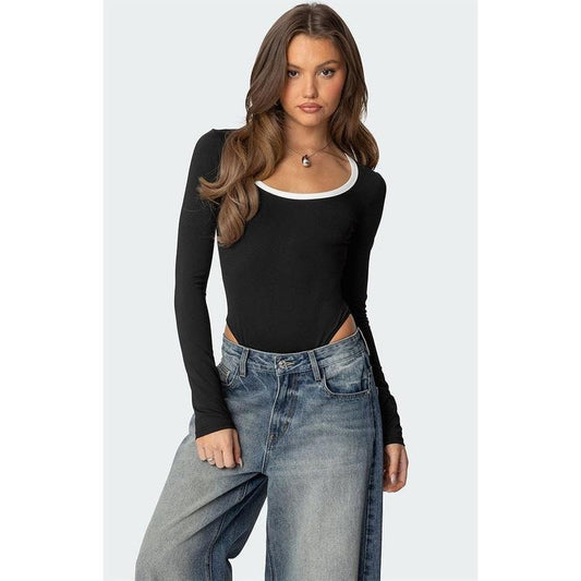 Edikted Women's Contrast Scoop Neck Bodysuit