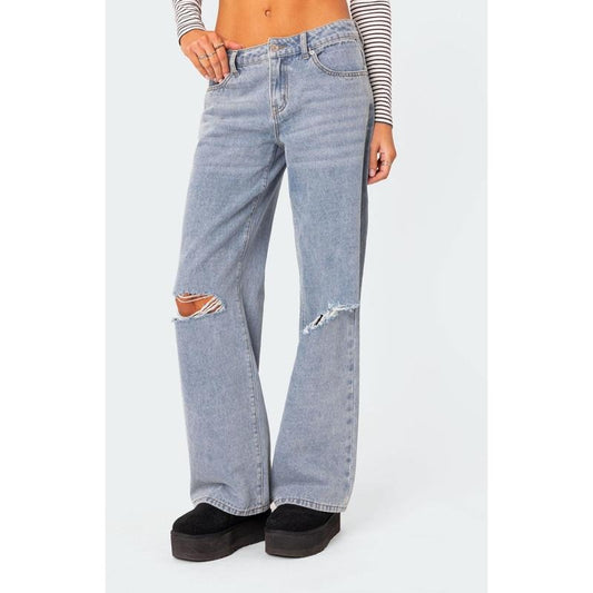 Edikted Women's Debbie Distressed Low Rise Baggy Jeansstyle{n002}2