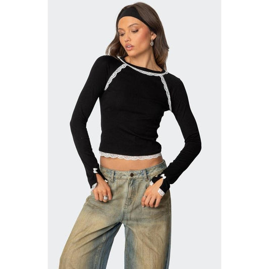 Edikted Women's Edith Lacey Ribbed Top
