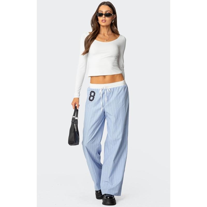 Edikted Women's Erez Contrast Waist Striped Pants