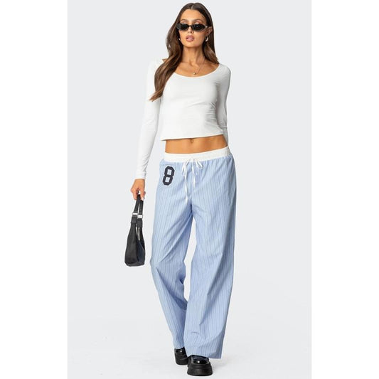Edikted Women's Erez Contrast Waist Striped Pants