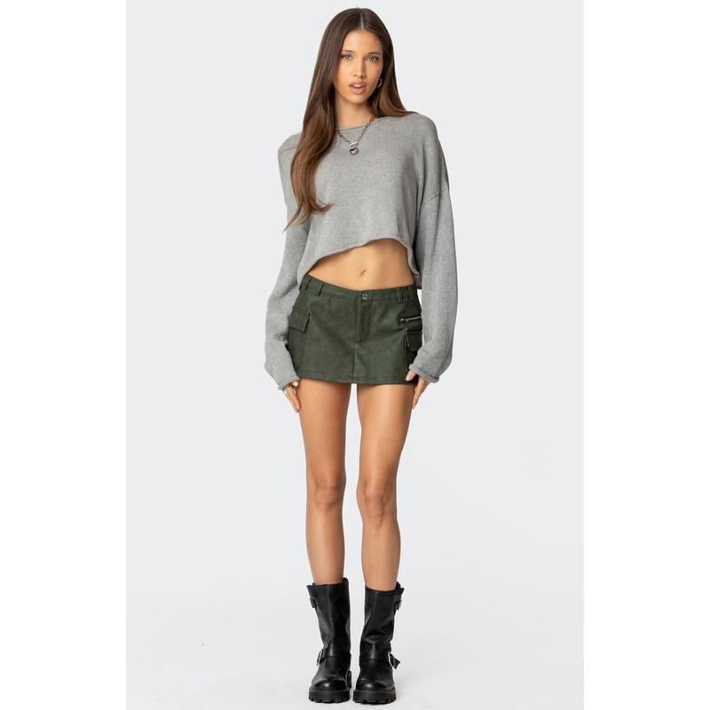 Edikted Women's Faux Leather Cargo Micro Skort - Multicolor