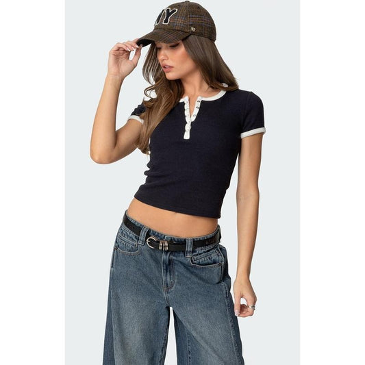 Edikted Women's Gillian Henley Waffle Top