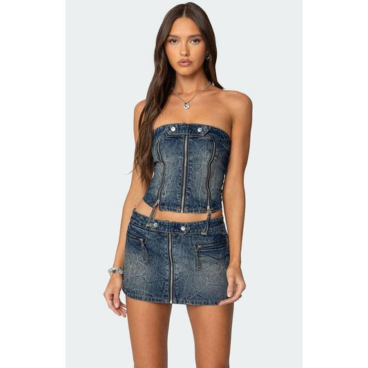 Edikted Women's Guinevere Zip Washed Denim