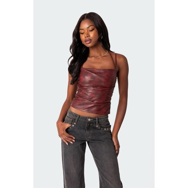 Edikted Women's Haze Strappy Faux Leather Top