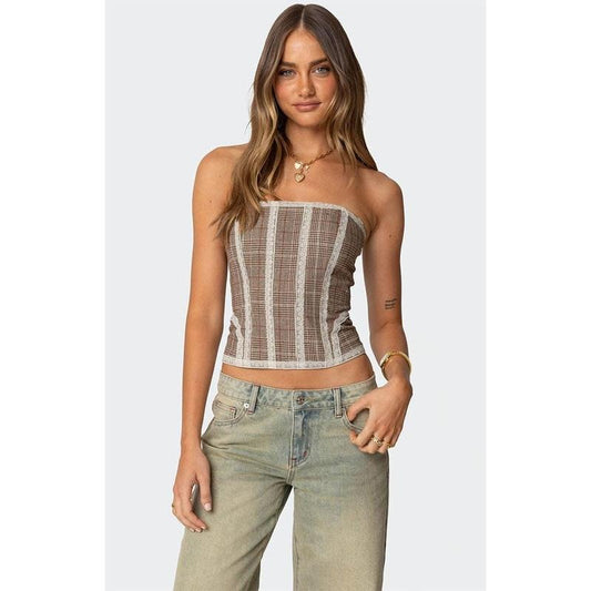 Edikted Women's Jaiden Houndstooth Plaid Corset