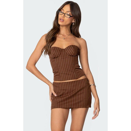 Edikted Women's Jennifer Lace Up Pinstripe Corset