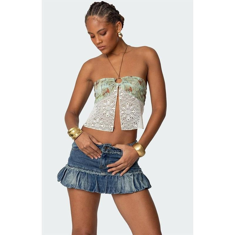 Edikted Women's Kloe Backless Crochet Split Front Top