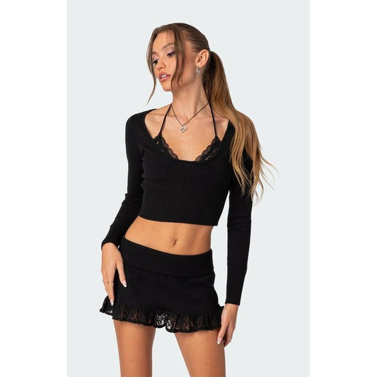 Edikted Women's Lace Bra Detail Knit Top