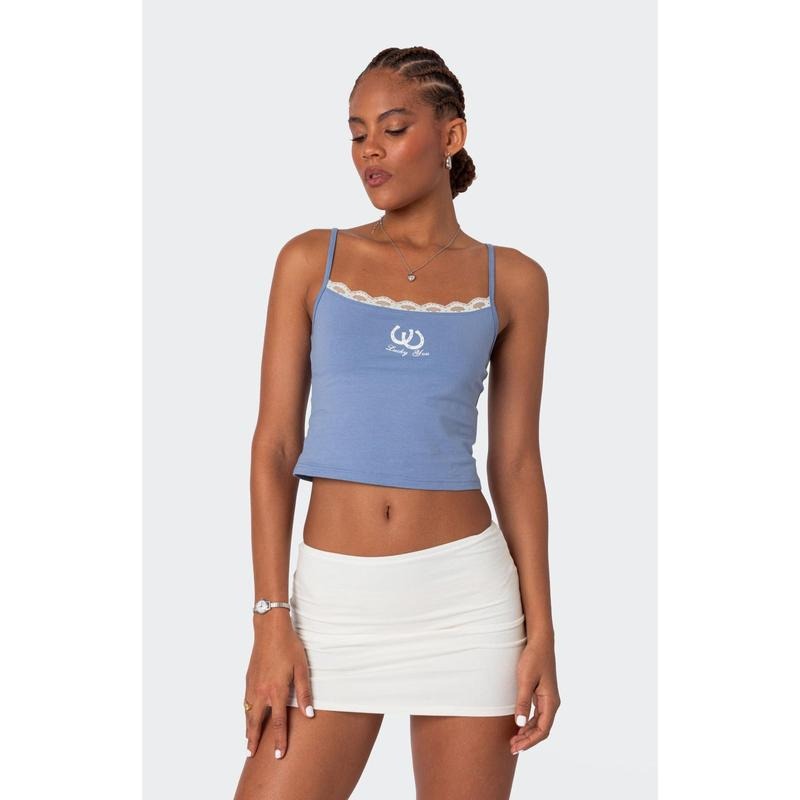 Edikted Women's Lucky Girl Lace Trim Tank Top
