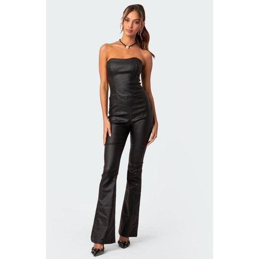 Edikted Women's Luna Faux Leather Flared Jumpsuit