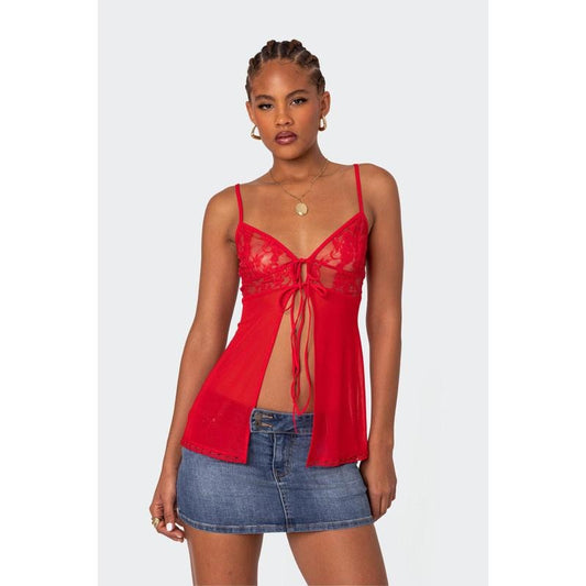 Edikted Women's Mimosa Sheer Lace Long Tank Top