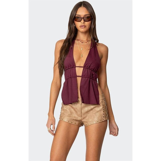Edikted Women's Nikole Split Front Backless Halter Top