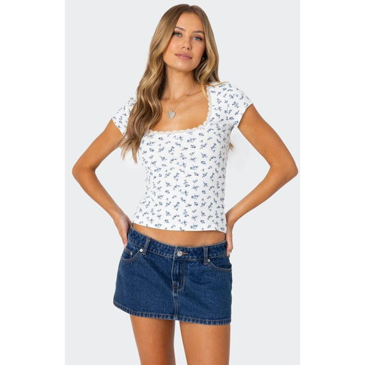 Edikted Women's Orly Floral Ribbed Top
