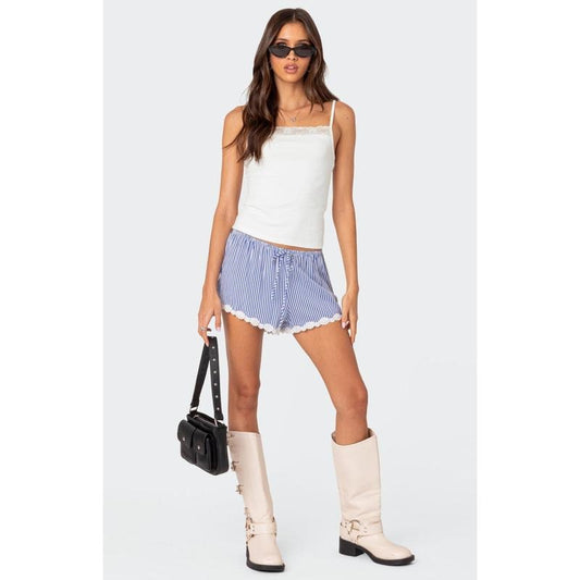 Edikted Women's Patty Striped Lace Trim Shorts