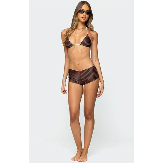 Edikted Women's Pinstripe Boyshort Bikini Bottom