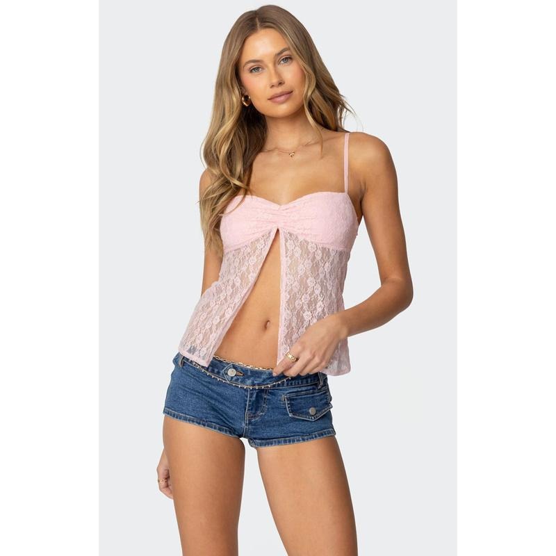 Edikted Women's Priya Sheer Lace Split Front Top
