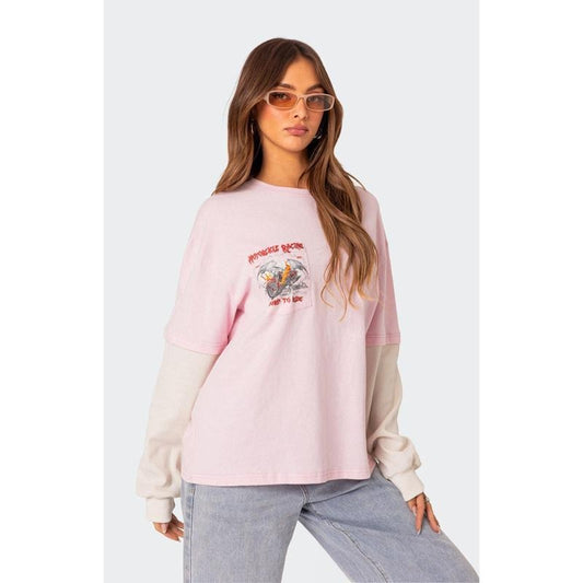 Edikted Women's Racing Oversized Layered T-Shirt