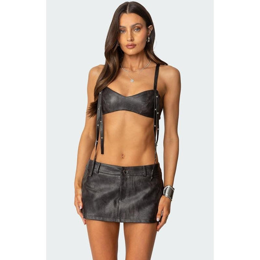 Edikted Women's Sadaf Faux Leather Bra Top