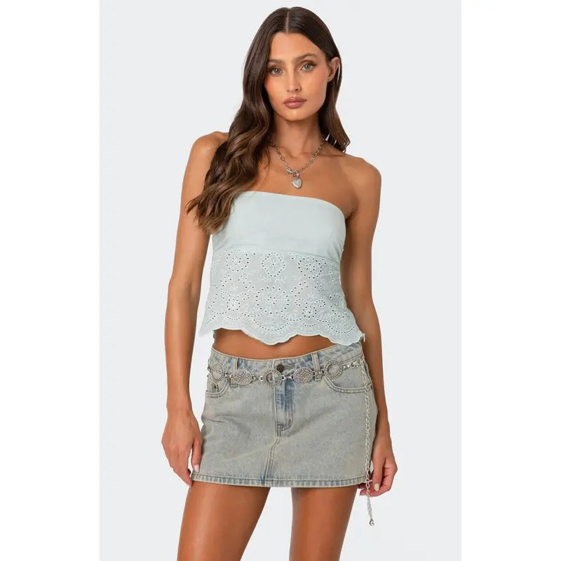 Edikted Women's Scalloped Eyelet Tube Top