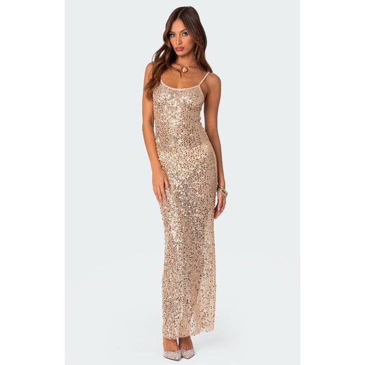 Edikted Women's Sequin Sheer Mesh Maxi Dress