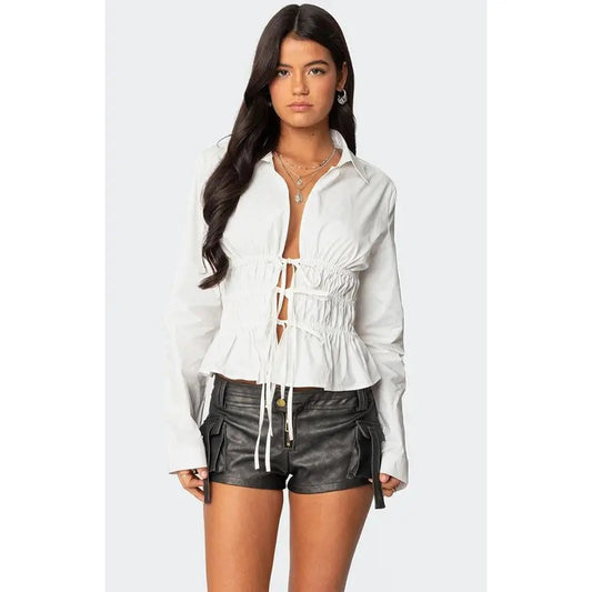 Edikted Women's Sharon Collared Tie Front Top