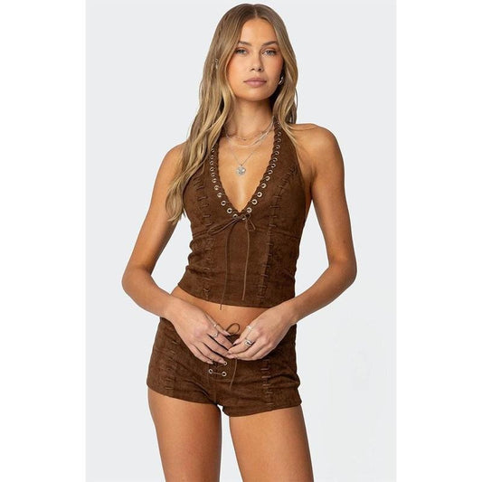 Edikted Women's Sloane Faux Suede Halter Top