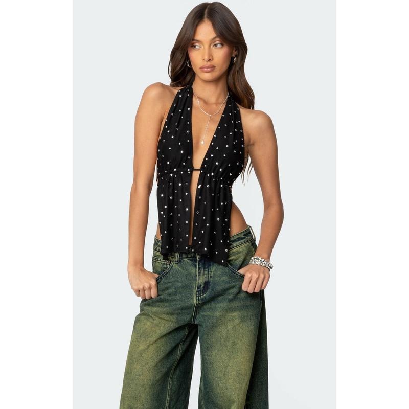 Edikted Women's Studded Open Back Halter Top