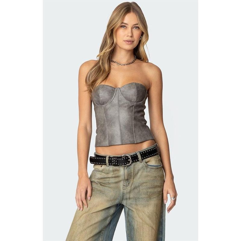 Edikted Women's Sulivan Strapless Faux Leather Corset
