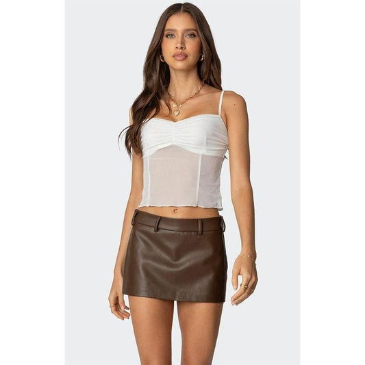 Edikted Women's Viv Ruched Sheer Mesh Top